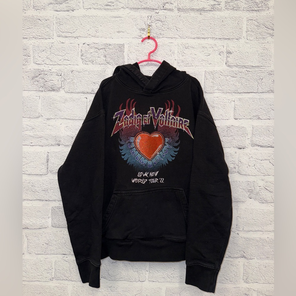 Zadig & Voltaire Black Hoodie with Heart and Flame Design (Women’s Small)